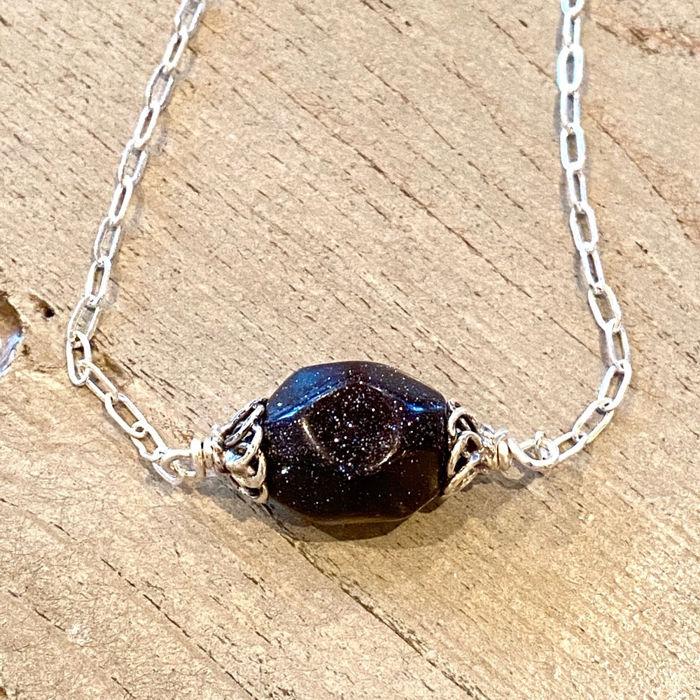 NWT Hand Crafted Blue Goldstone & SS Necklace